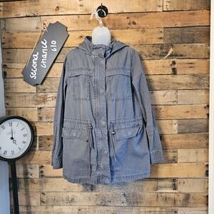 Universal Thread Women's Gray Hooded Utility Canvas Cargo Long Jacket Size Large